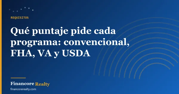 Qué puntaje pide cada programa: convencional, FHA, VA y USDA